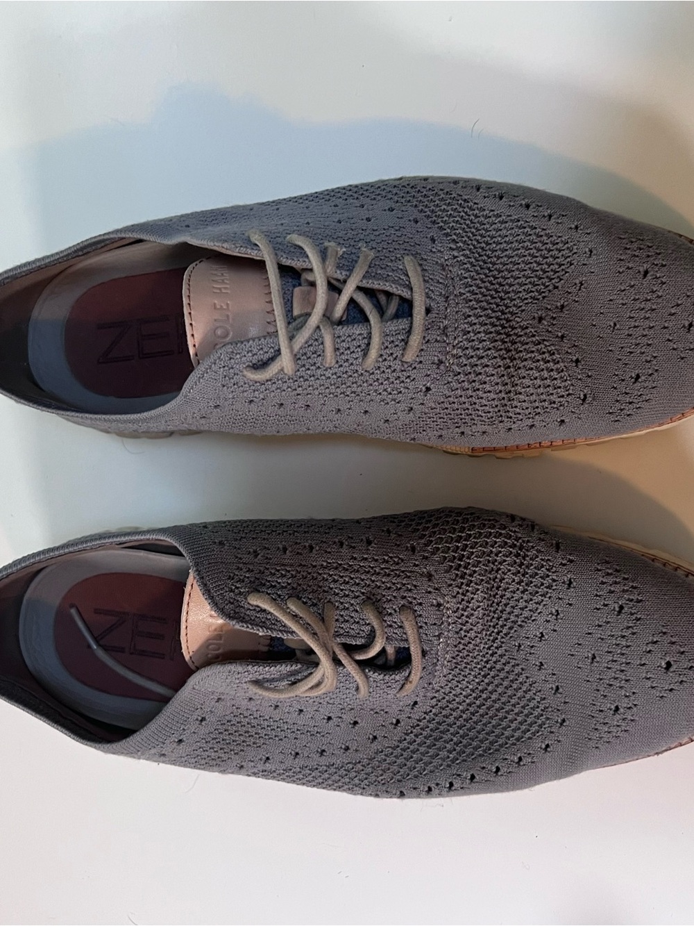 Cole Haan Men's Zerogrand Wing Tip Oxford Gray Knit Summer Weight Shoes Size 8M
